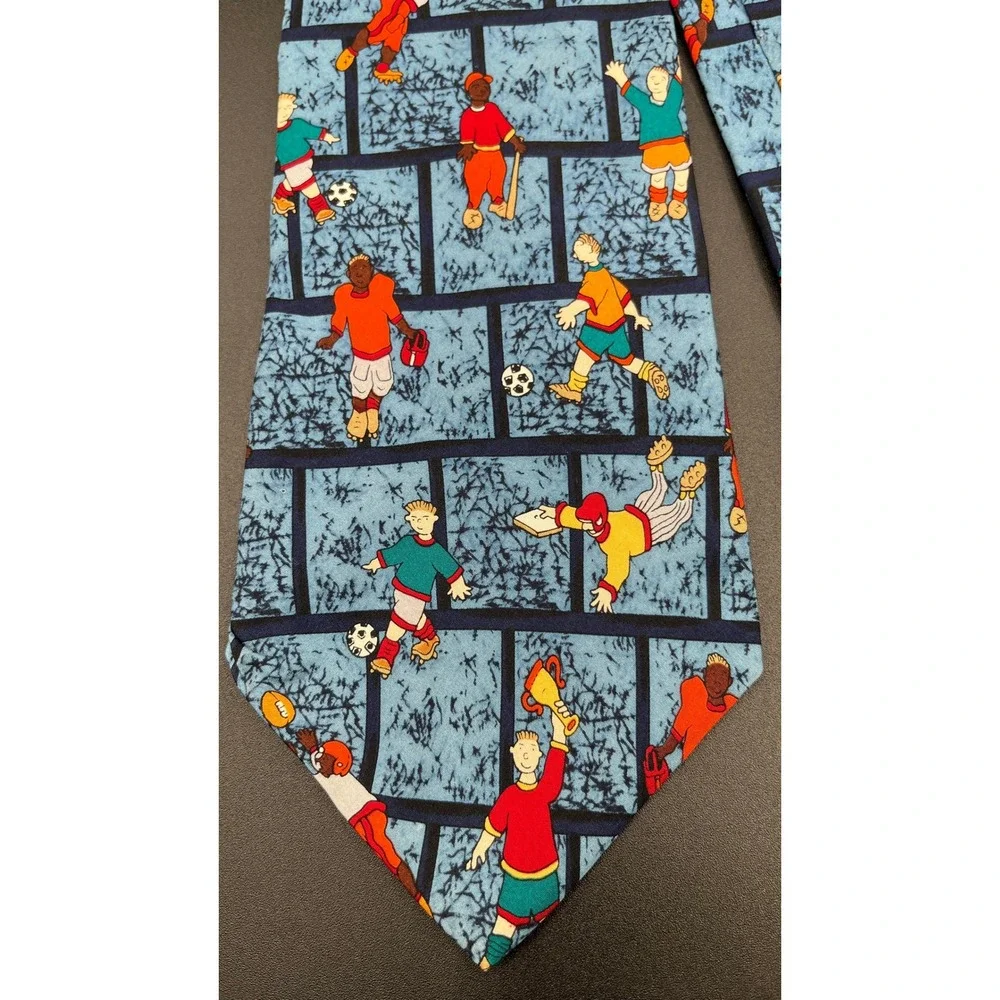 Vtg Save the Children Mens 100% Silk Necktie Benjamin Age 16 M V P‎ Sports Theme
